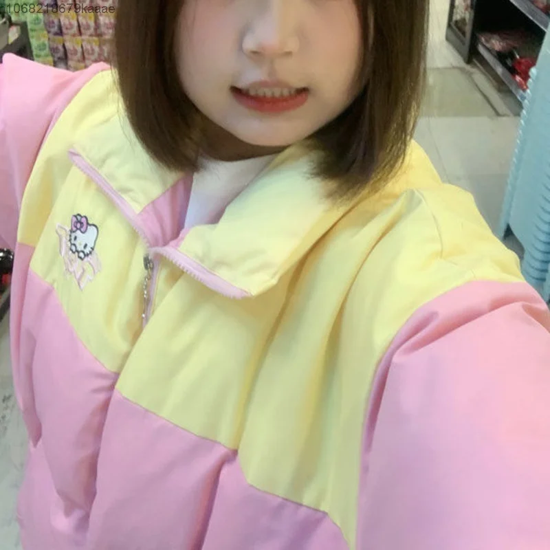 Sanrio Hello Kitty милое хлопковое пальто с цветными блоками женская зимняя модная