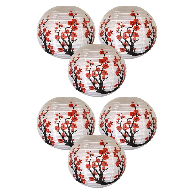 

Set Of 6 Red Sakura(Cherry)Flowers White Color Chinese/Japanese Paper Lantern/Lamp 16 Inch Diameter