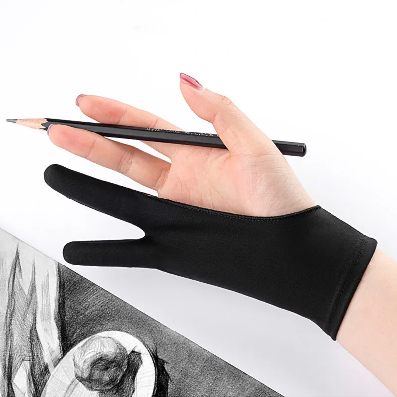 

3 Sizes Anti-fouling Two Finger Glove For Artist Drawing & Pen Graphic Tablet Pad Household Gloves Right Left Hand Black Glove