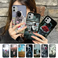 astronaut with flowers phone case for iphone 11 12 13 mini pro max 8 7 6 6s plus x 5 se 2020 xr xs funda case