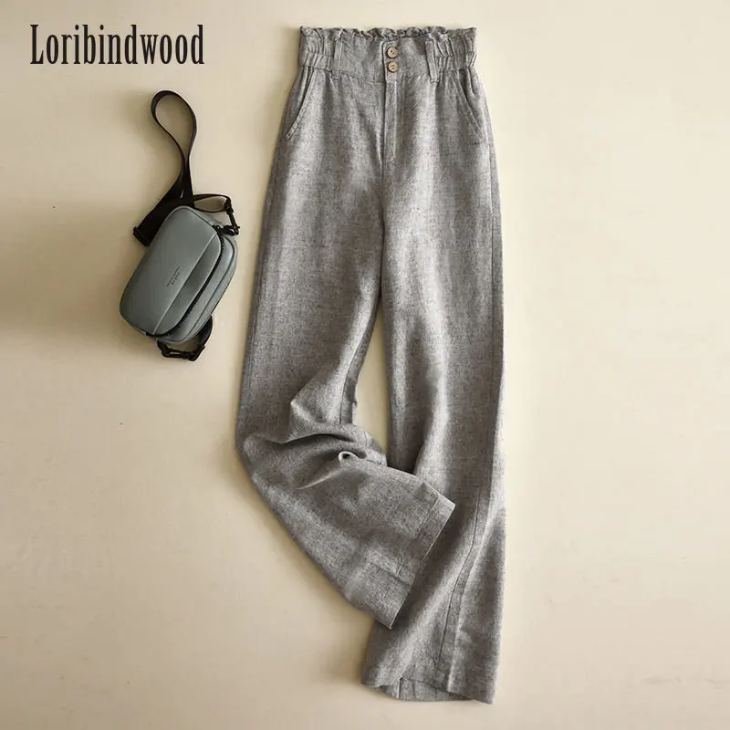 

Flax Wide Leg Pants for Women with High Waisted Draping Loose Casual Cotton and Linen Pants Bud Waist Flax Straight Leg Pants