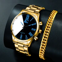 fashion men minimalist creative two color splicing watches men business stainless steel gold bracelets quartz watch reloj hombre