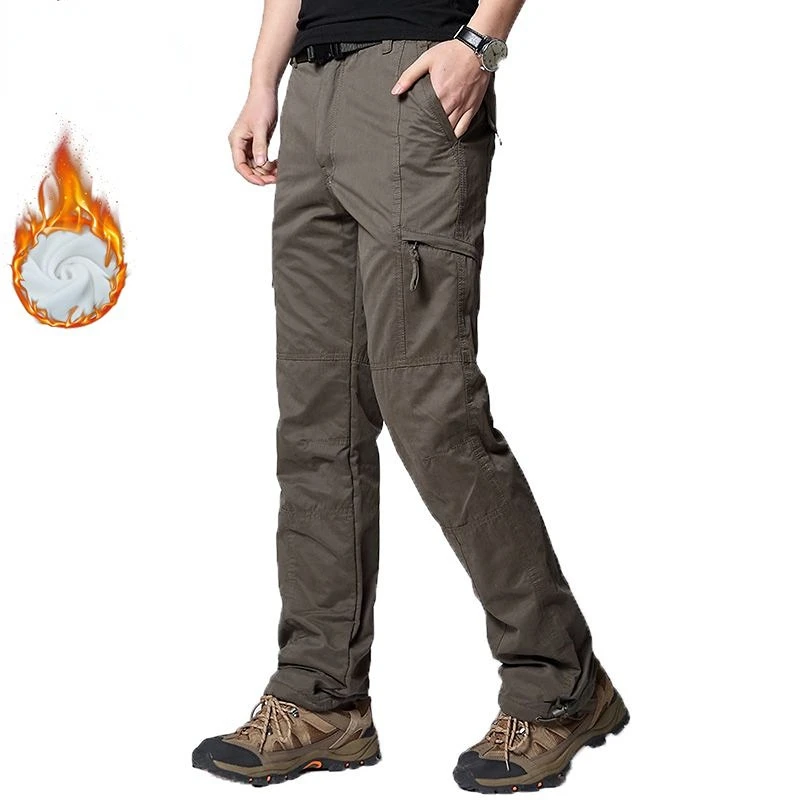 

Men Cargo Pant Winter Thick Warm Pants Full Length Multi Pocket Elastic Waist Fleece Lined Military Baggy Tactical Trouser Male