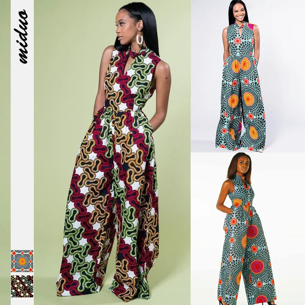 

New African Wax High Waist Dress Jumpsuit Print Ankara Style Wide Leg Pants Dashiki Africa Dressfor Women Fashion Ladies Robe