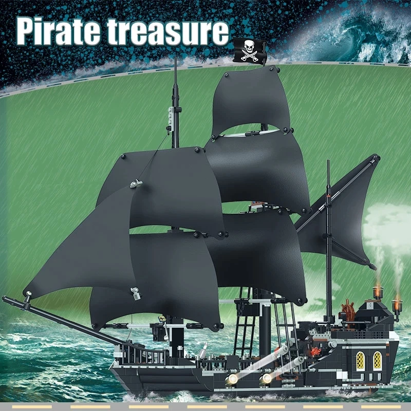 

In stock Pirates Model Black Pearl Ship Pirate Ships Compatible 4184 4195 of the Caribbean Building Blocks Bricks Birthday Gifts