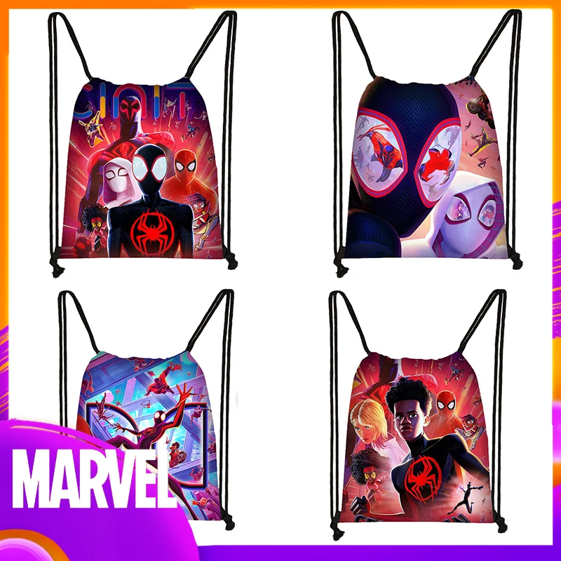 Marvel Spider Man Drawstring Bag Cartoon Basketball Bundle Bag Casual Fashion Street Trend Sports Backpack Gifts Kids Adults