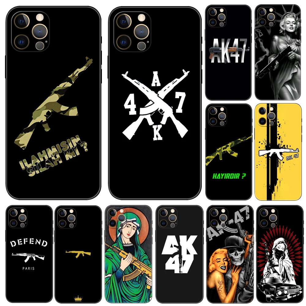 

Чехол AK47 Gun для телефона iphone 14 2020se 6 6s 7 8 plus x 10 XR XS 11 12 13 mini pro MAX, мягкий черный чехол из ТПУ