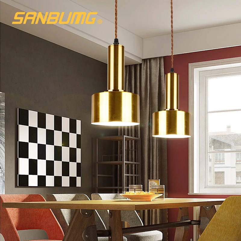 

SANBUMG Modern Industrial Pendant Lights Electroplated Golden E27 Nylon Cable Restaurant Lighting Hanging Lights