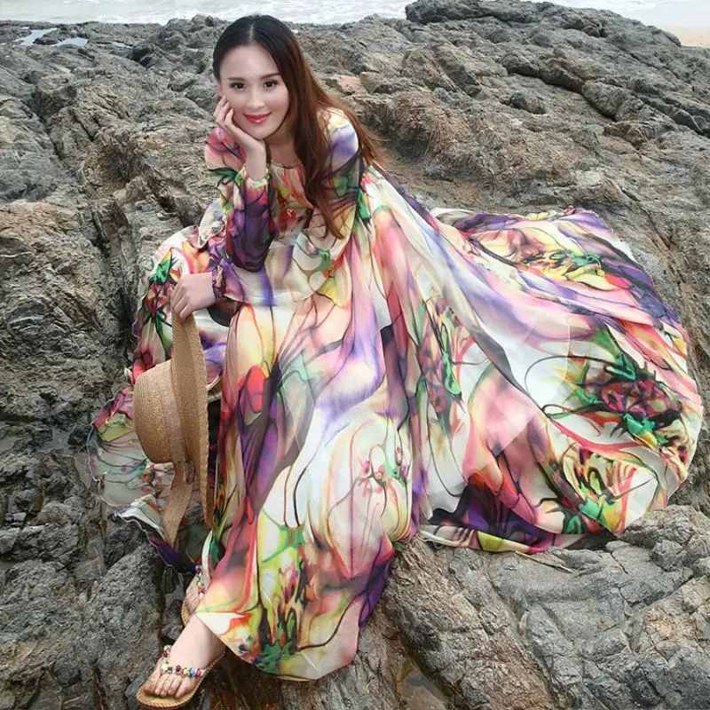 Summer Beach Holiday Travel Maxi Dress Bohemian Maternity Photo Shoot alabiya Fashion Muslim Loose Chiffon Long Dress Seaside