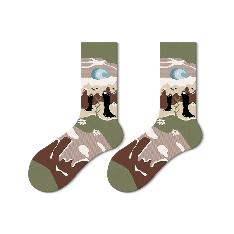 Hot Sale New Arrival Ins Funny Fancy Sock for Women and Men Cotton Cartoon Socks 5 Pairs Vintage Art Creative Oil Painting