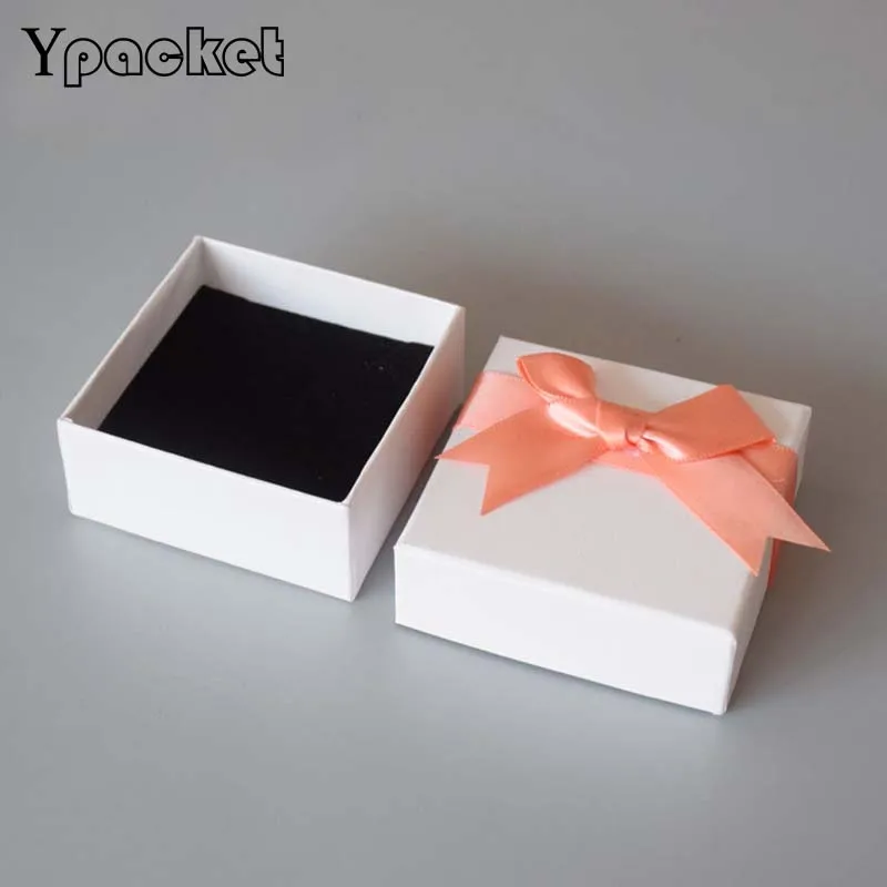 White Paper Box with Ribbon Elegance Wholesale 50pcs/lot 7.5x7.5x3.5cm Square Brooch Hair Accessories OEM Paper Box Fashion