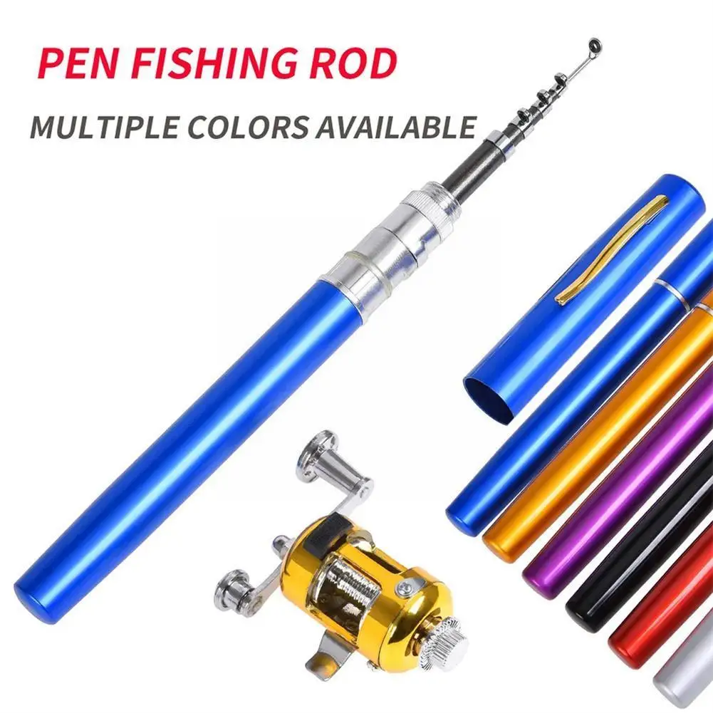 

Portable Pocket Telescopic Mini Fishing Rod Pole Pen Shape Folded Fishing Rod With Reel Wheel For Outdoor River Lake Fishin U5R3