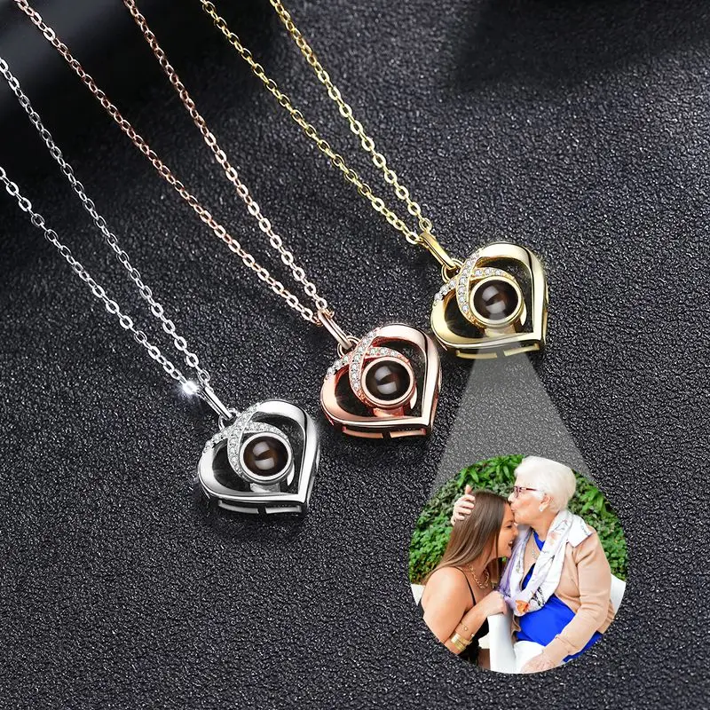 Custom Photo Necklaces Love Heart Projection Photo Necklace for Women Girlfriend Mom Pendant Birthday Gift 2023 Fashion Jewelry