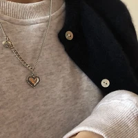 retro love heart sweater chain temperament design 925 sterling silver thick chain necklace personalized jewelry stainless steel