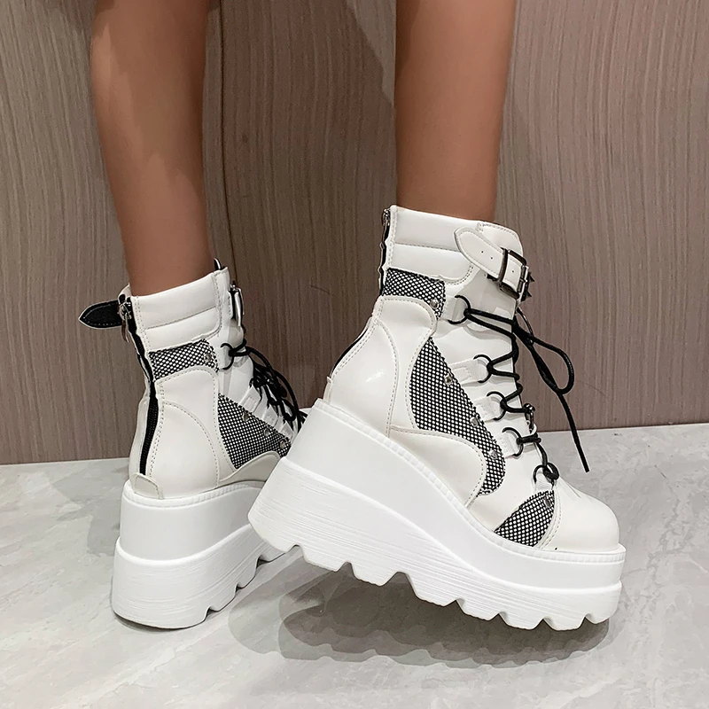 Platform Boots for Women Wedges Knee High Black Lace Up Fashion Goth Gothic Boots Punk Shoes Girls Winter 2023