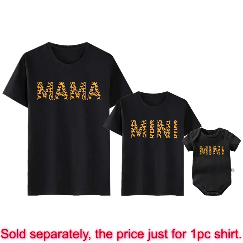 Фото Семейная одежда с леопардовым принтом Mama Mimi, одинаковые комплекты для мамы и дочки, наряд с короткими рукавами, модная футболка для мамы и дочки, топы №5