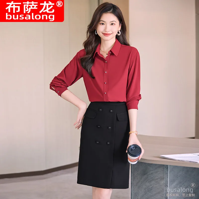 

2023 New Korean Style Long Sleeve Shirt Business Wear Slim-Fitting Work Clothes plus Size Business Formal Wear Women Workwear Un