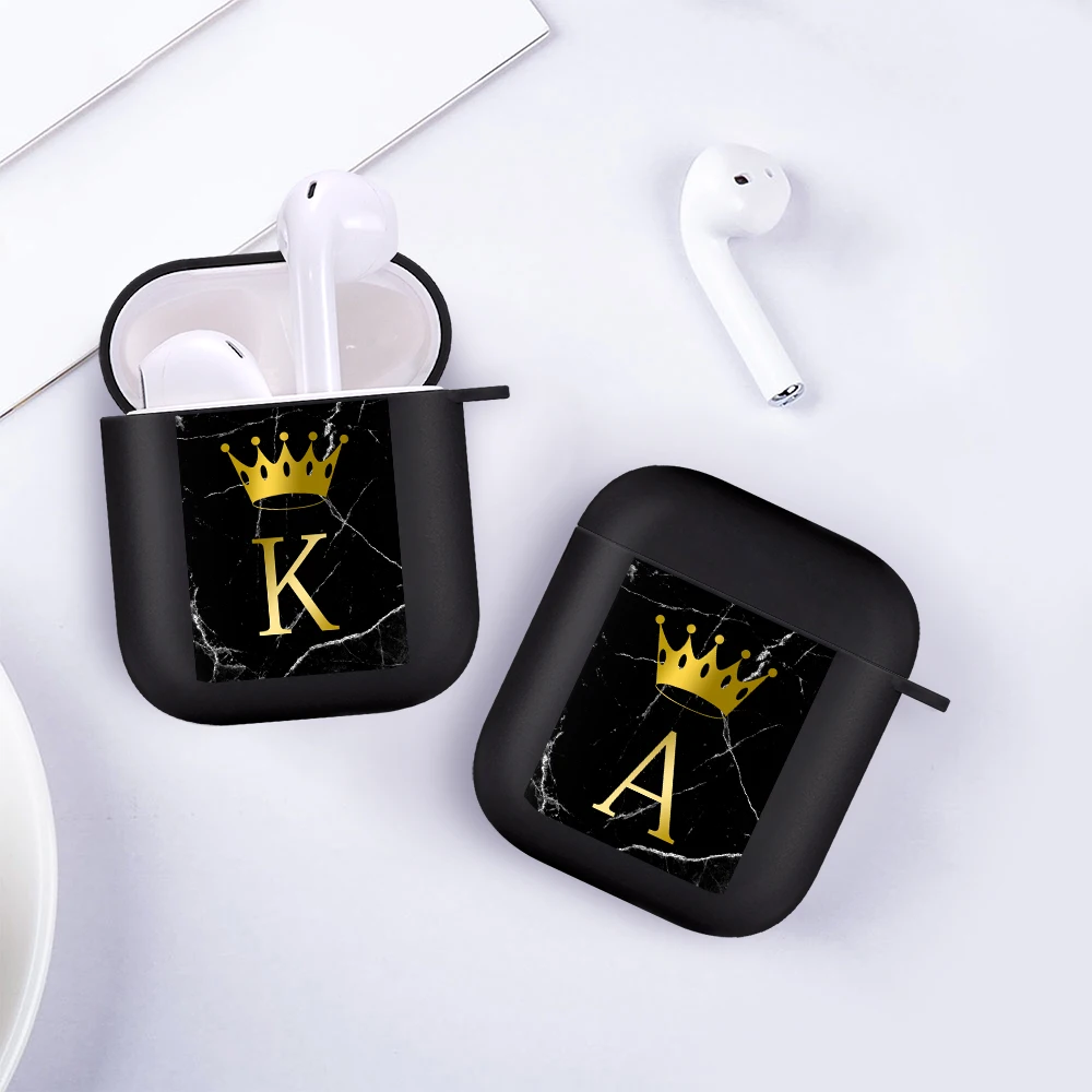 

Gold Crown Letter A B Soft Case For AirPods Pro 2 1 3 Silicone Bluetooth-compatible Earphone Box Cover Air Pods 3 1 Pro 2 Shell