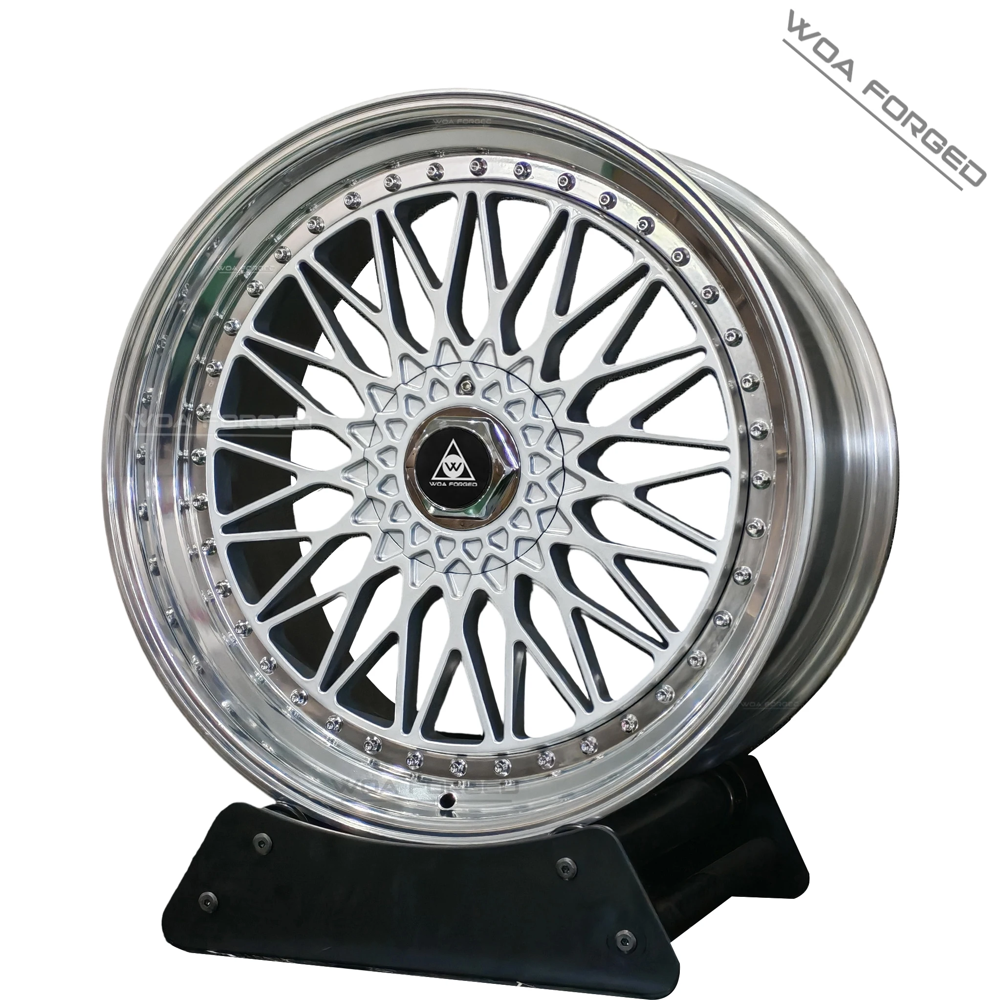 Фото Кованые диски WOA X-Rims Boost с спойлером, двухсоставные, серебристые, 5x120, 5x112, глубокий профиль, хромированные, с переплетающимися спицами, 19, 20, 21 дюйм, популярные для M3 №3