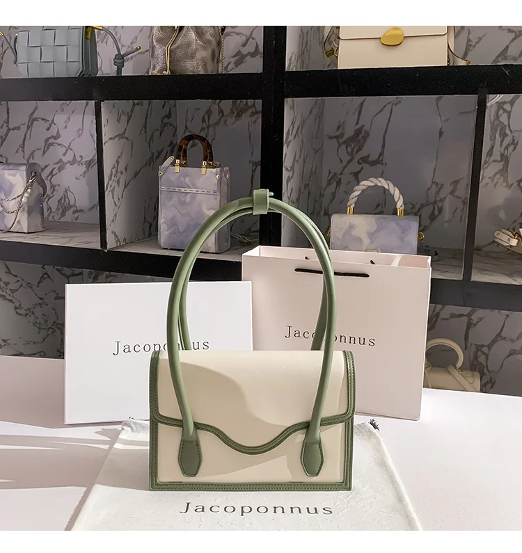 

High Quality Textured Leather Square Bag Women Fashion Bag in Green Color Arm Bag Lady Arm Bag
