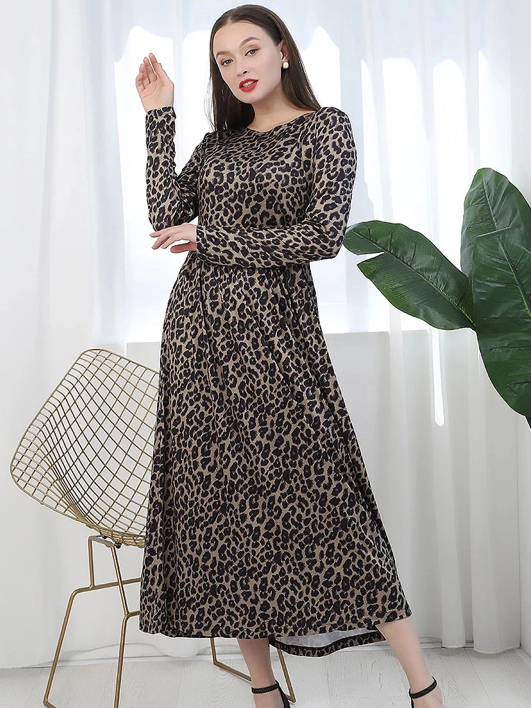 Повседневные женские платья в европейском стиле с леопардовым принтом Ретро