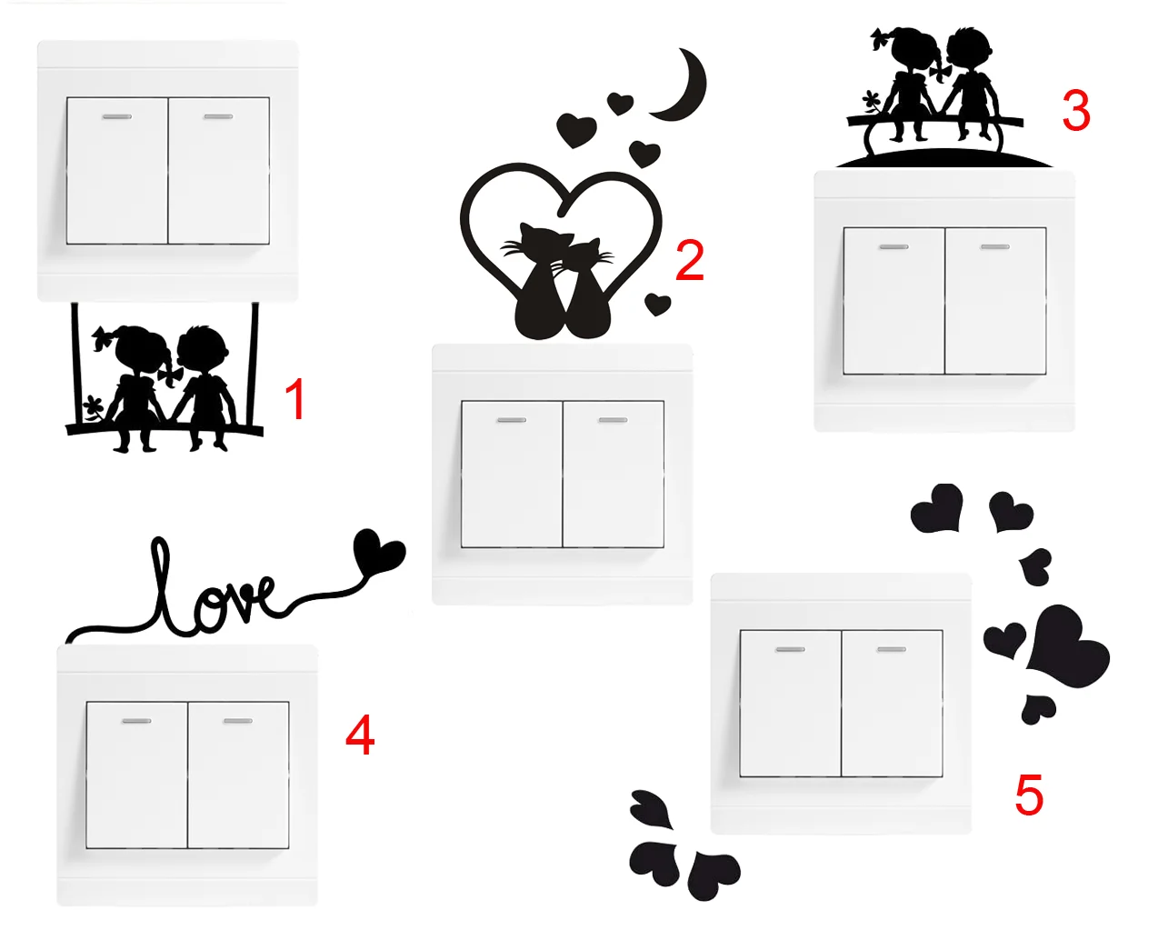 

5PC/set Cute Boy Girl Love Cat Switch Stickers Decoration Wall Stickers For Kids Room Living Room Bedroom Home Decor Gift