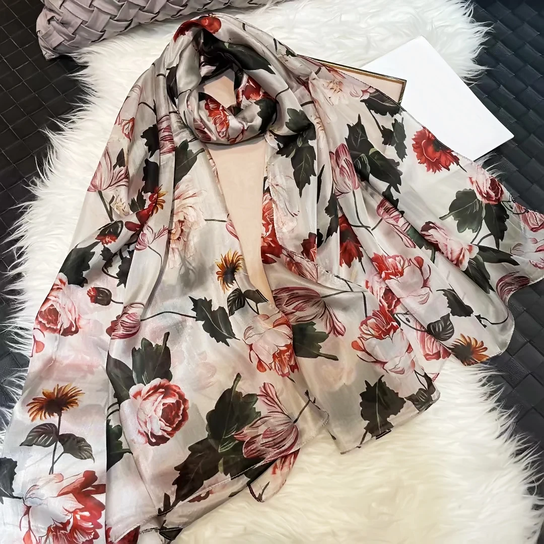 

BYSIFA| Spring Khaki 100% Silk Scarf Cape Ladies Fashion Brand Summer Floral Design Beach Shawl Scarf Fall Winter Long Scarves