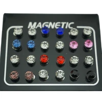 luxhoney classic punk 12pairs rhinestone round magnetic earback stainless steel stud earring unisex piercing for no pierced ear