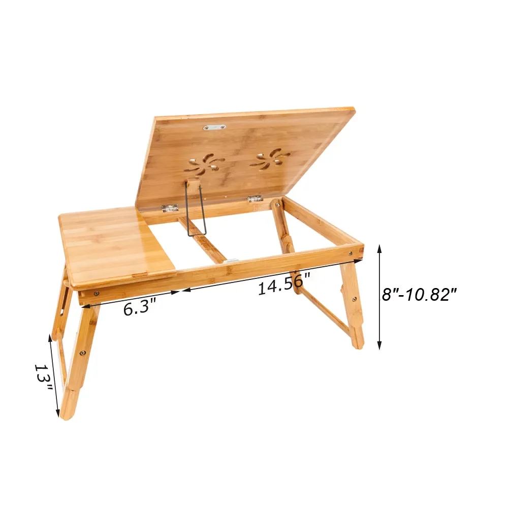 

2023 Laptop Computer Desk Table Adjustable Bamboo Bed Computer Desk Trendy Double Flowers Engraving Pattern 53cm Wood Color U.S.