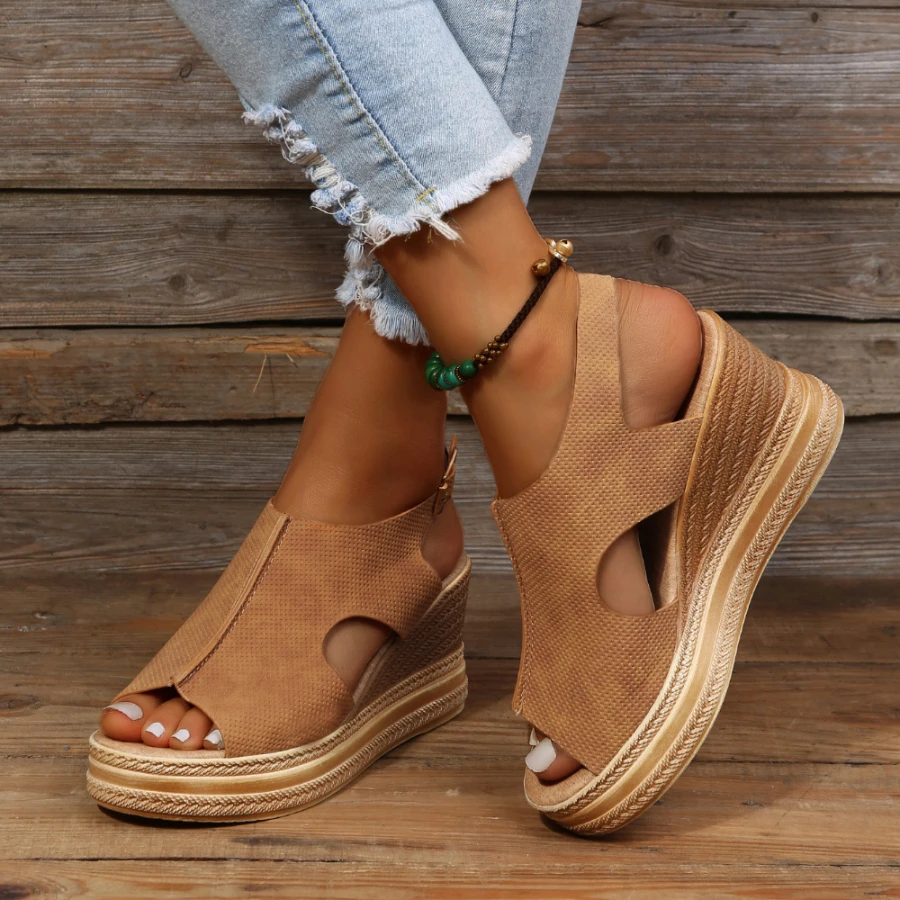 

Сандалии женские на платформе, босоножки на танкетке с ремешком и пряжкой, летняя обувь, 2022