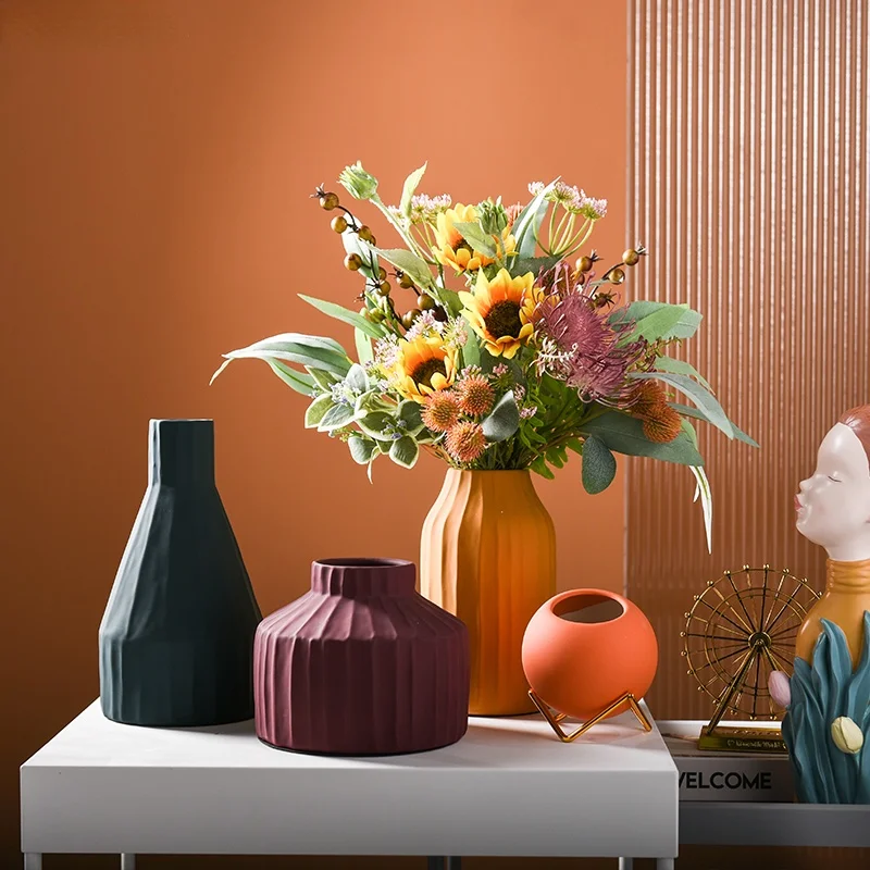 

European Morandi Color Ceramic Vase Flower Pot Flower Arrangement Hydroponic Vase Dining Table Living Room Decoration Furnishing
