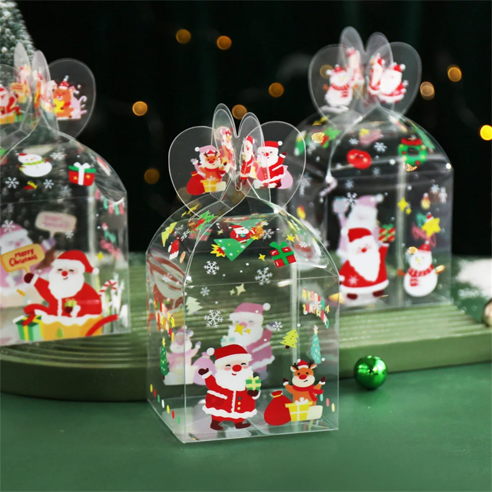 

5PCS Transparent PET Apple Box Children's Santa Claus Candy Chocolate Bag Christmas Eve New Year Party Gift Packaging Decoration