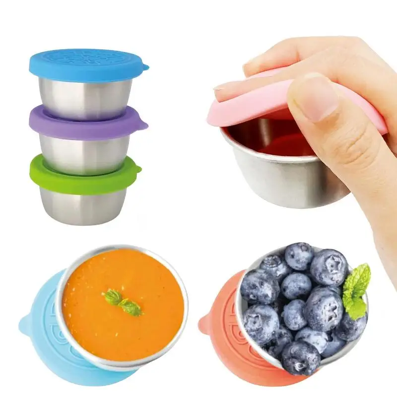 

Salad Dressing Container To Go 6Pcs Stainless Steel Condiment Containers With Lids Easy Open Leakproof Rainbow Color Reusable