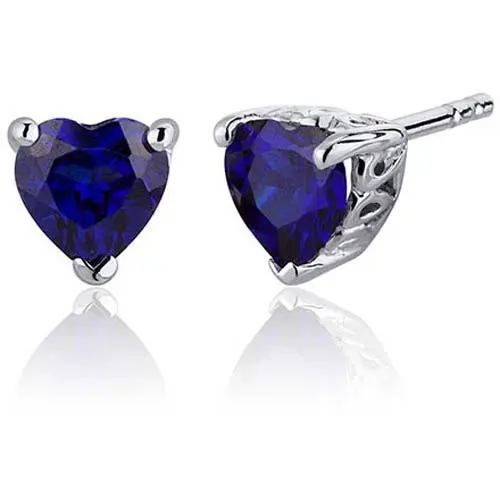 

2 ct Heart Shape Created Blue Sapphire Stud Earrings in Sterling Silver