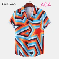 samlona plus size 3xl men short sleeve casual beach tops sexy mens clothing 2022 summer new fashion 3d print shirt blouse homme