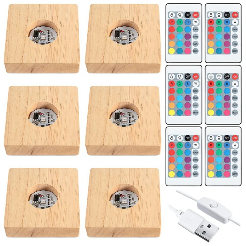 

HOT SALE Square Wooden LED Night Light Base Dimmable Wood Lighted Display Lamp Base Stand With Remote Control For Home 3D Art