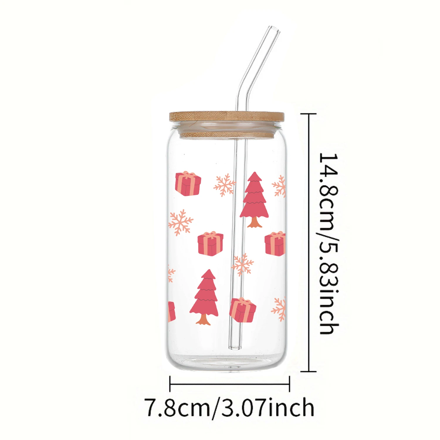 1 шт. 3d принт снежинки и подарки узор 16 унций стеклянная банка чашка для газировки