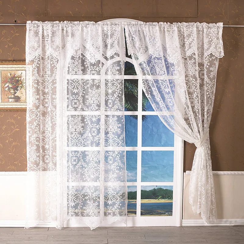 

Romantic White Lace Curtain Window Tulle Flower Style Curtains For Living Room Kitchen Treatment Voile Curtain Wedding Decor