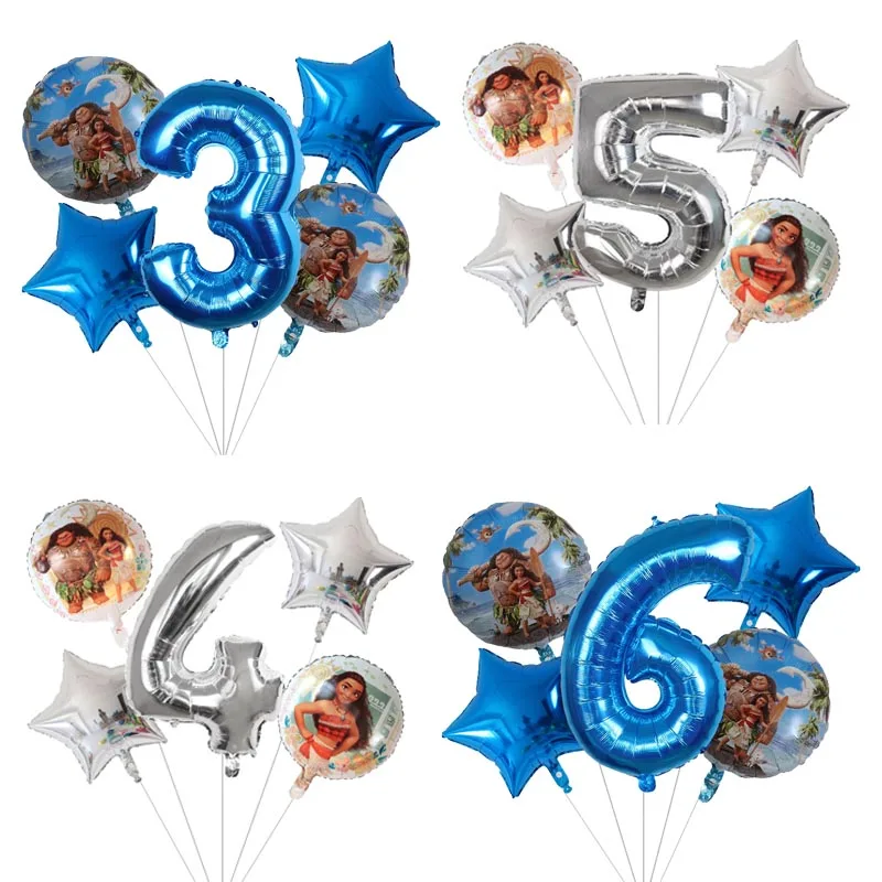 

Набор фольгированных воздушных шаров с мотивом Диснея, принцессы Моана, 5 шт., украшение для дня рождения, Моана, латексные воздушные шары 12 д...