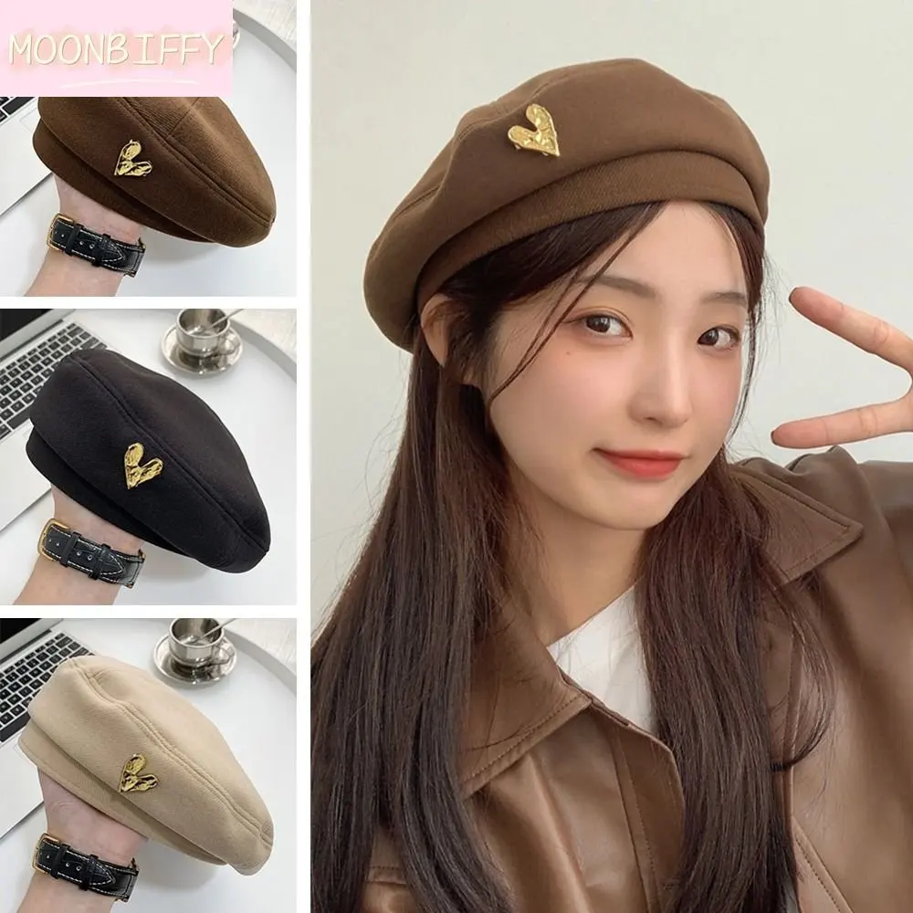 

Lolita Hat Elegant Solid Beanie Cap Brimless Baret for Women Woolen Beret Hat with Love Heart