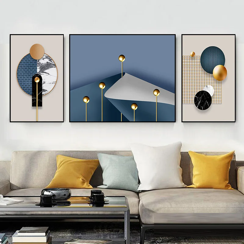 3 Панели абстрактная Современная мраморная текстура золотые бусины холст