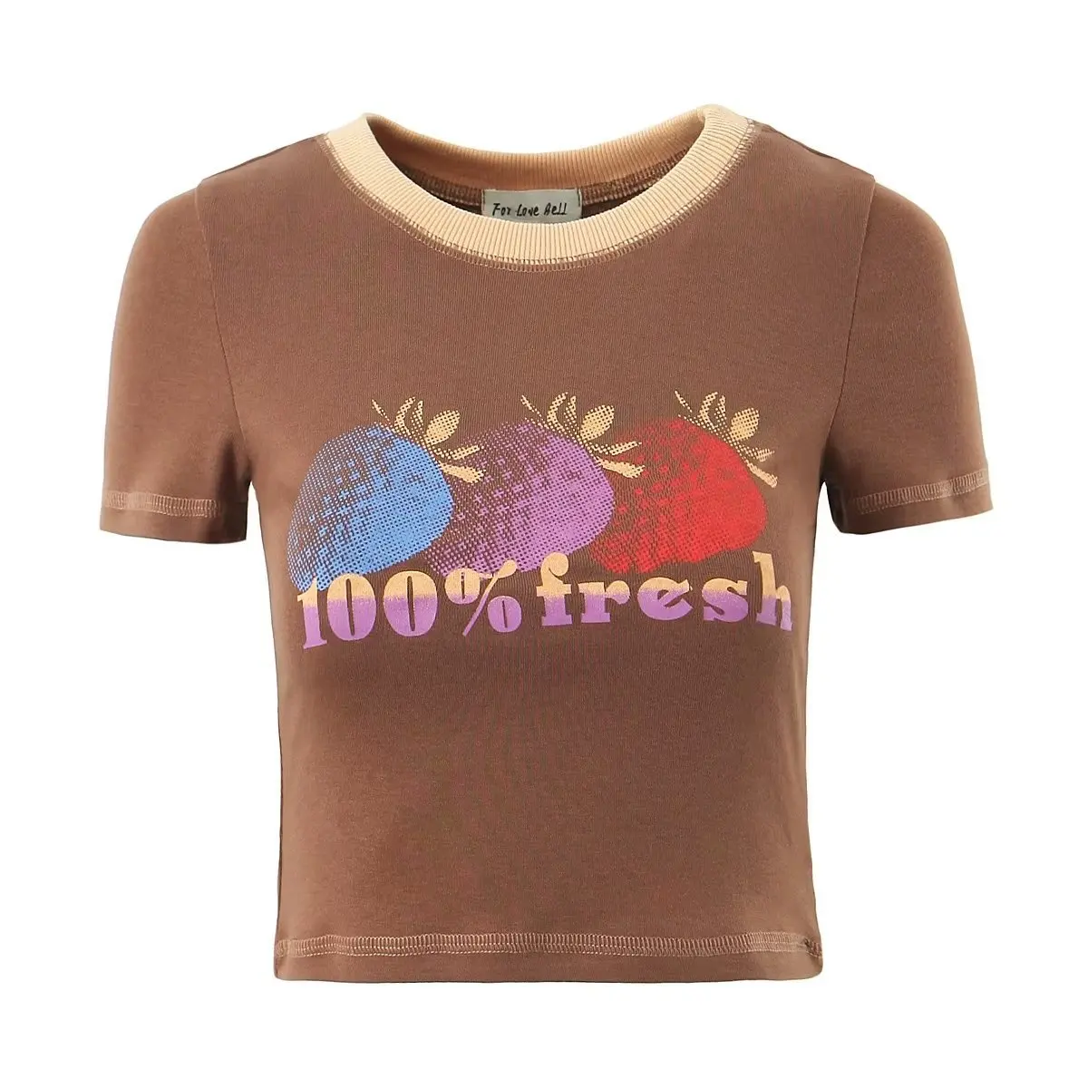 

Новинка 2023 женская одежда ZA & RA Французский Ретро цветной контрастный клубничный принт с коротким рукавом маленький Топ Футболка Повседневная