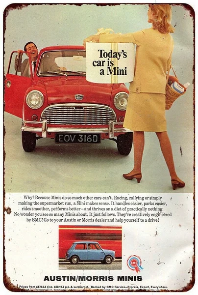 

1966 Austin Morris Mini Vintage reproduction metal sign 8 x 12 Tin Sign Home Family Lovers Gift Decorate Plates for Cafe Bar Pub