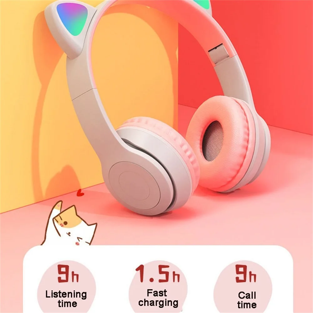 Cute Cat Ears Bluetooth Wireless Headphone With Mic Noise Cancelling Kid Girl Stereo Music Helmet Phone Headset Gift images - 6