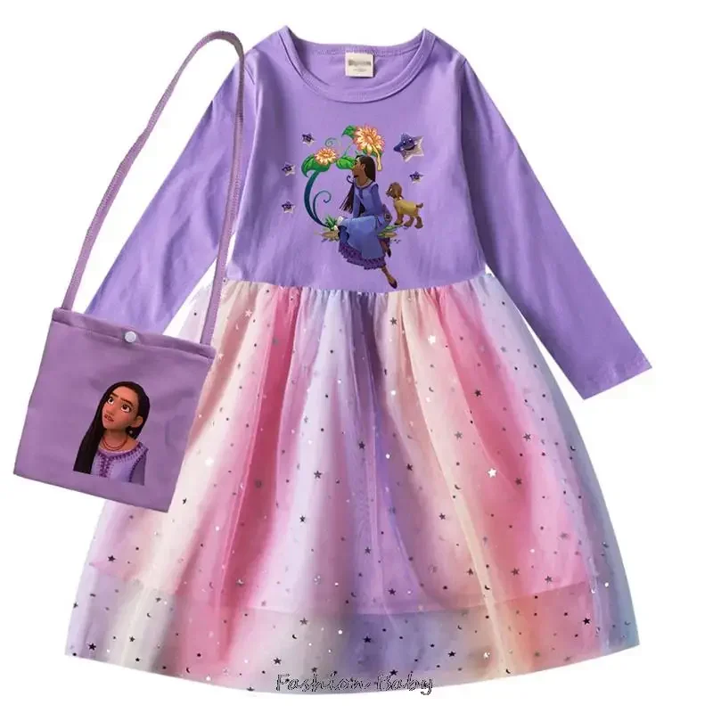 

Детская одежда Wish Asha, новое рождественское платье из мультфильма «Дисней», Радужный костюм принцессы для девочек, костюм для маленьких детей, детские платья и сумка для девочек