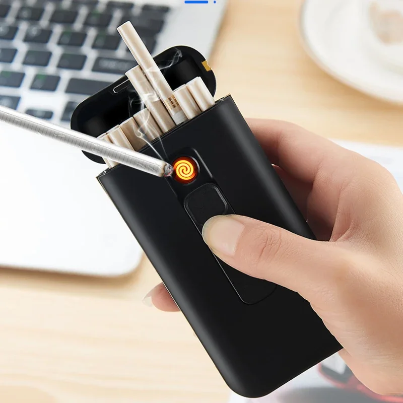 Брендовый пластиковый обычный тонкий портсигар 20 с зажигалкой USB перезаряжаемый