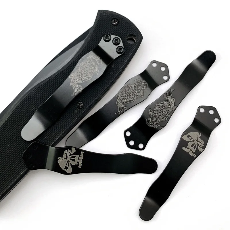 

1pc Punisher Koi Carp Pattern Pocket Knife Titanium Back Clip for Emerson CQC Benchmade Griptilian 551 710 Osborne 940 ZT 0630