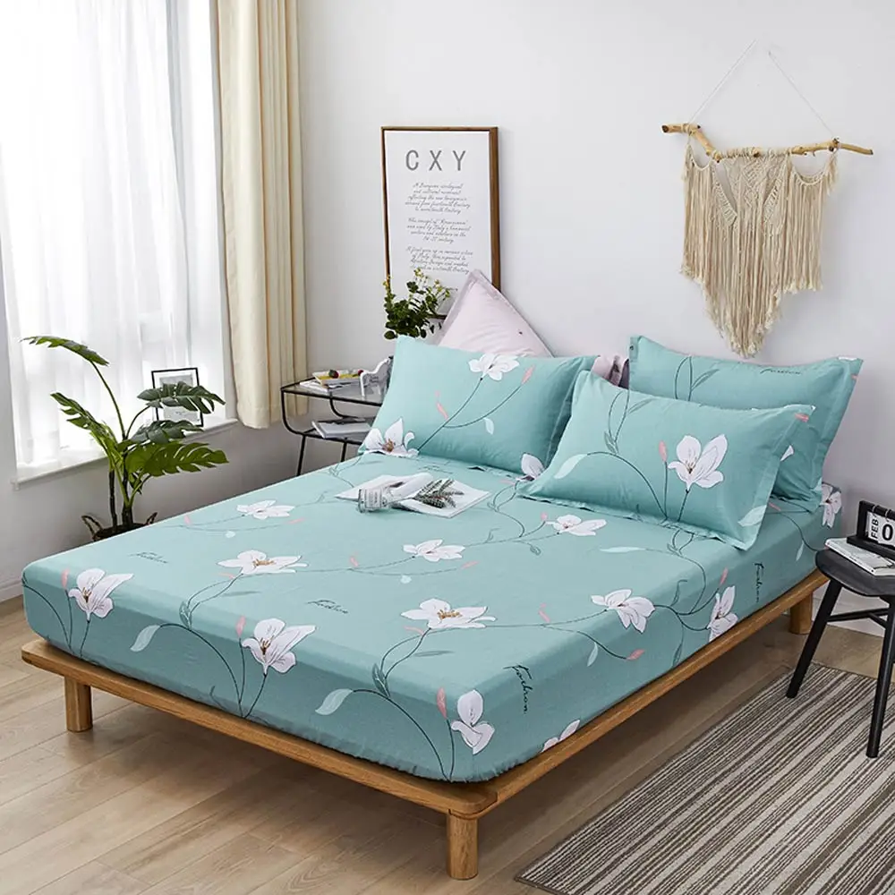 

Pastoral Flowers Green Fitted Sheet(With Elastic Band) Bed Mattress Protective Cover Cotton Bedlinens Sheet Customizing Size