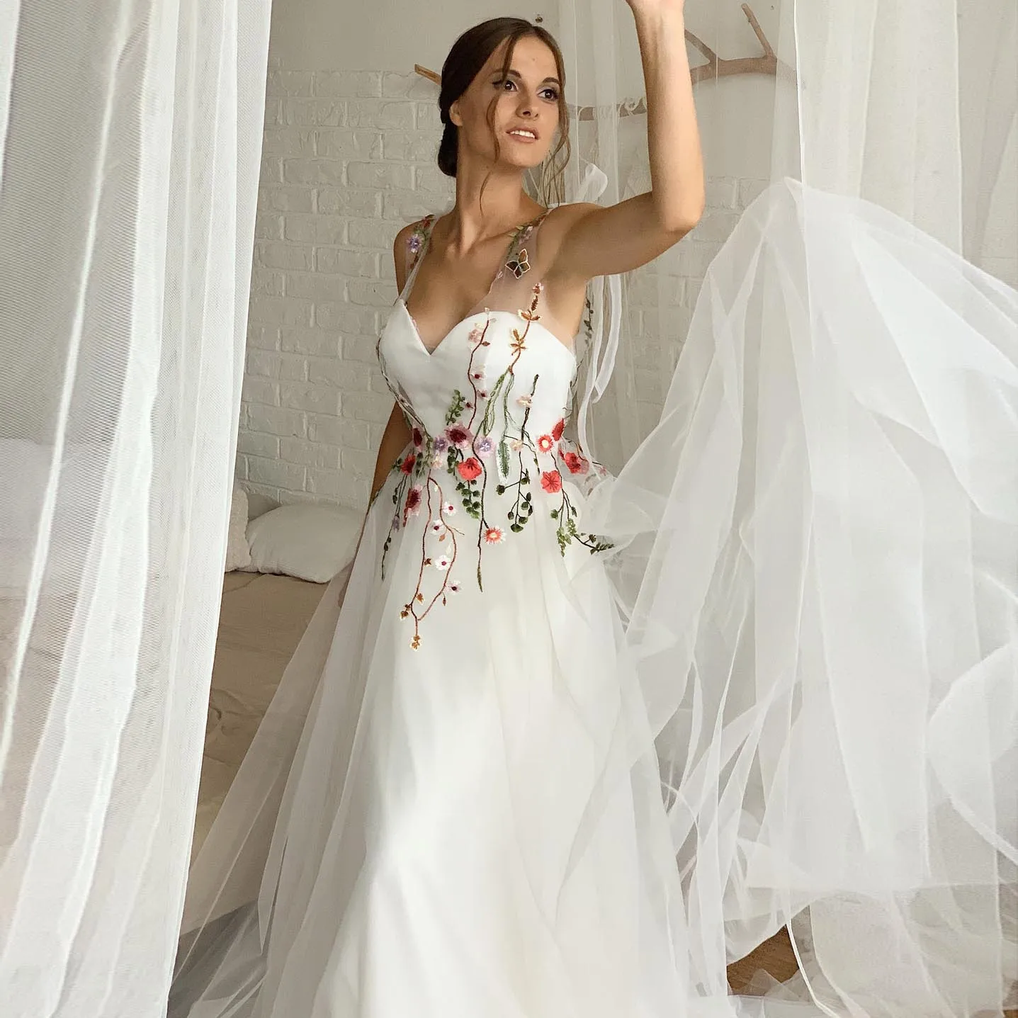 

Фэнтезийный галстук-бабочка, белый цвет, цветочное свадебное платье, фея, милая, корсет, ТРАПЕЦИЕВИДНОЕ ПЛАТЬЕ с вышивкой