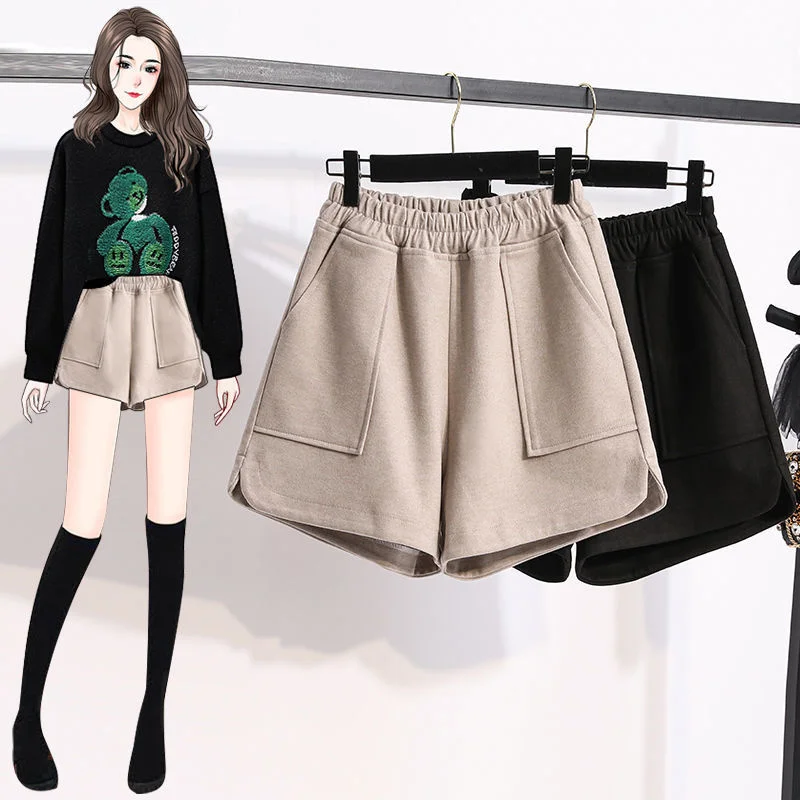 

Extra Large Women's Pants 300kg Tweed Shorts Students Loose Fat Sister Wears High Waist Wide Leg A-shaped Boots And Pants